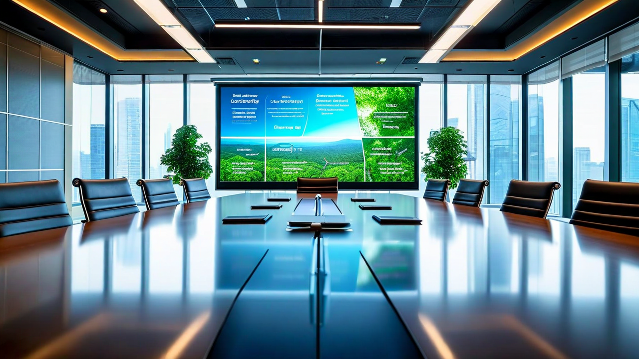 executive boardroom with sustainability presentation
