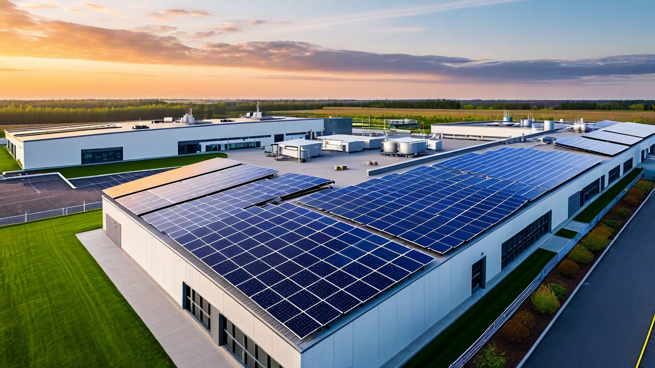 manufacturing facility with solar panels